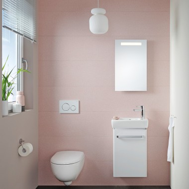 Small guest bathroom with Renova Compact handrinse basin and wall-hung WC