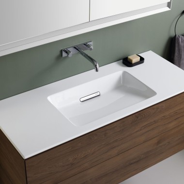 Geberit ONE washbasin including integrated hair trap and KeraTect finish